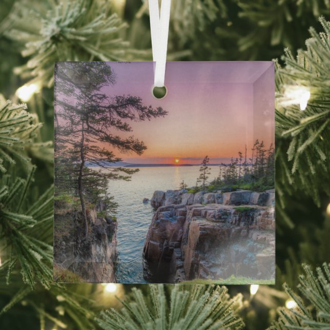 Coastline | Ravens Nest Acadia National Park Maine Glass Tree Decoration (Insitu)