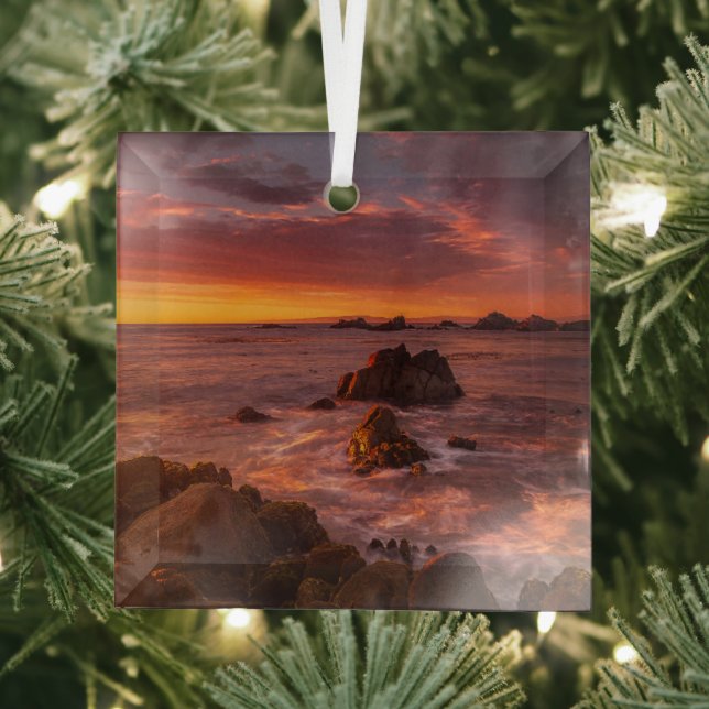Coastline | Sunset Pacific Grove Carmel California Glass Tree Decoration (Insitu)