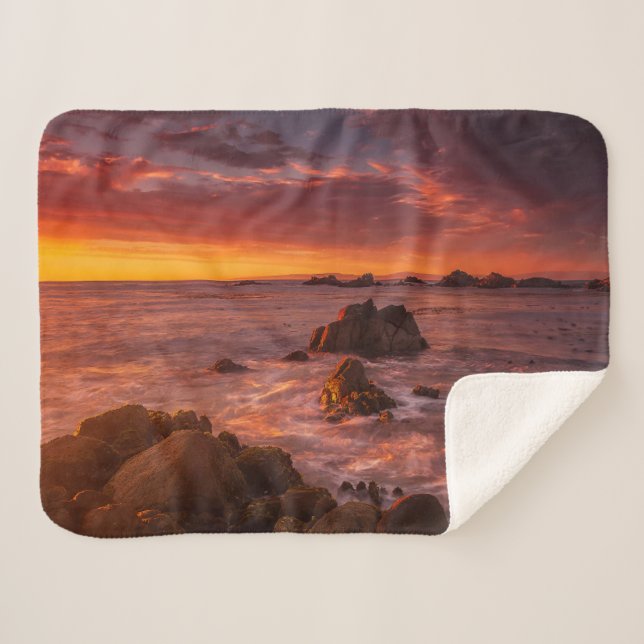 Coastline | Sunset Pacific Grove Carmel California Sherpa Blanket (Front (Horizontal))
