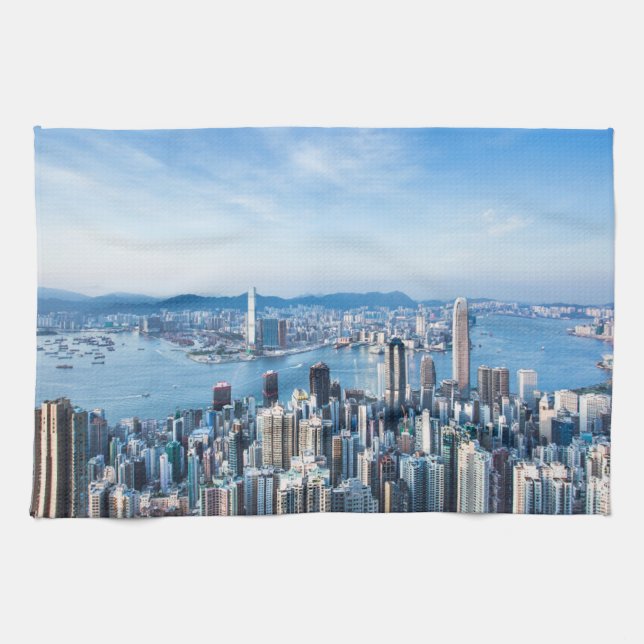 Coastline | Tsim Sha Tsu, Hong Kong Island, Asia Tea Towel (Horizontal)