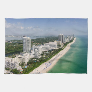 Coastline Urban Beach, Miami, Florida Tea Towel
