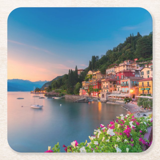 Coastline | Varenna, Lombardy, Italy Square Paper Coaster (Front)