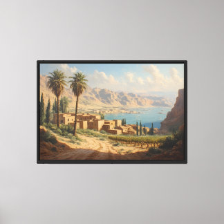 Coastline Village with Palm Trees  Canvas Print