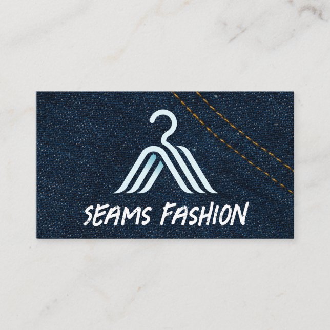 Coat Hanger Fashion Logo | Denim Blue Jeans Business Card (Front)