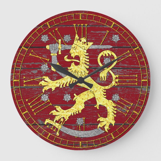 Coat of arms Finland Your Colour Wood Large Clock (Front)