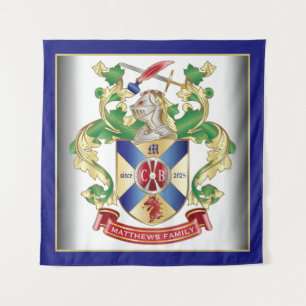 Coat of Arms Knight Shield Dragon Monogram Blue Tapestry