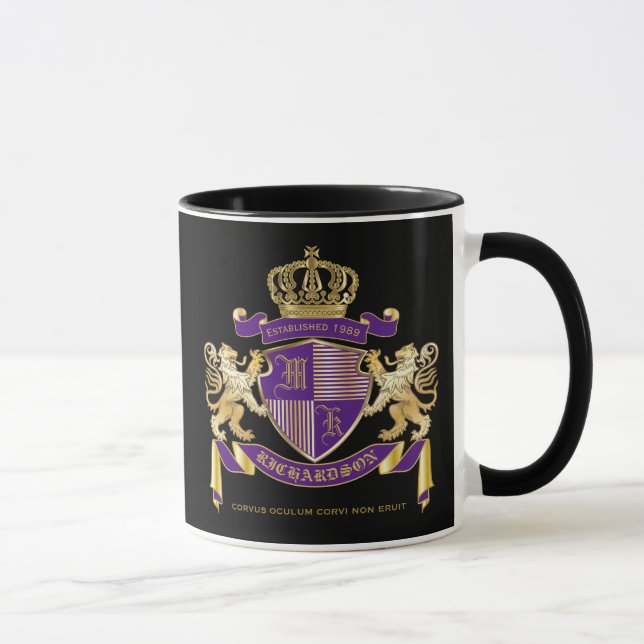 Coat of Arms Monogram Emblem Golden Lion Shield Mug (Right)