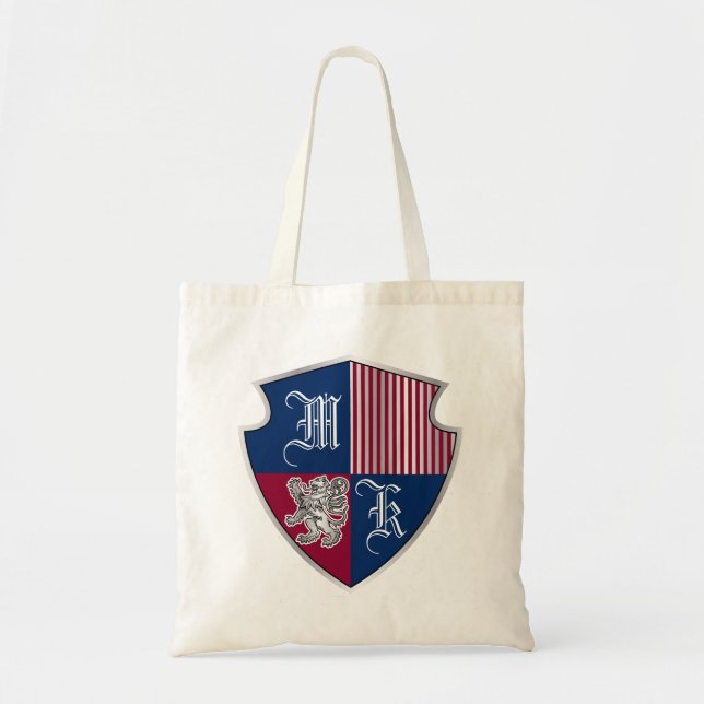 Coat of Arms Monogram Emblem Silver Lion Shield Tote Bag (Front)
