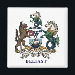 Coat of Arms of Belfast Magnet<br><div class="desc">The name Belfast derives from the Irish Béal Feirste ("Mouth of the Farset") is a river whose name in the Irish, Feirste, refers to a sandbar or tidal ford. The city is the capital of Northern Ireland. Image attribution: based on: Outline of the Coat of Arms of Belfast by Arthur...</div>