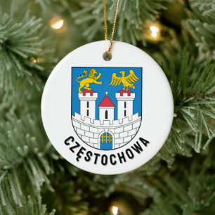 Coat of Arms of Częstochowa, Poland Ceramic Tree Decoration