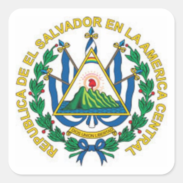 Coat of Arms of El Salvador Square Sticker (Front)