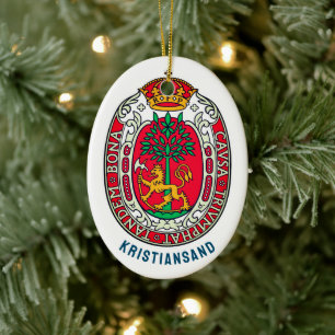Coat of Arms of Kristiansand, NORWAY Ceramic Tree Decoration