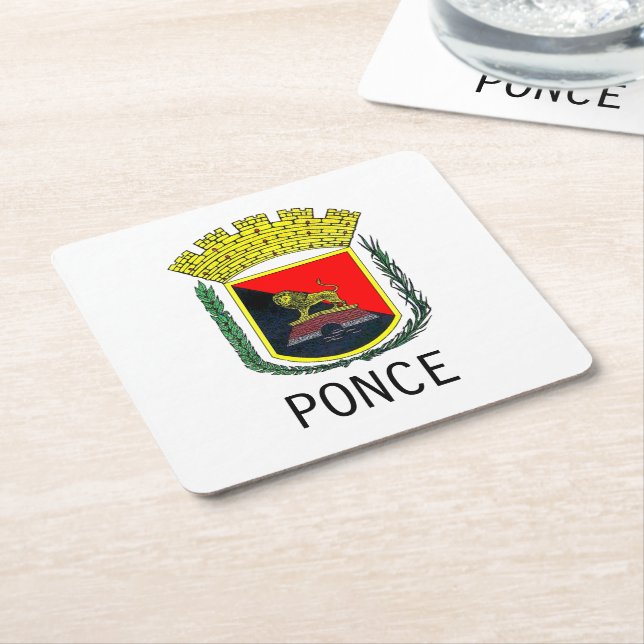 Coat of Arms of Ponce, Puerto Rico Square Paper Coaster (Angled)