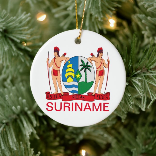 Coat of Arms of Suriname Ceramic Tree Decoration (Tree)