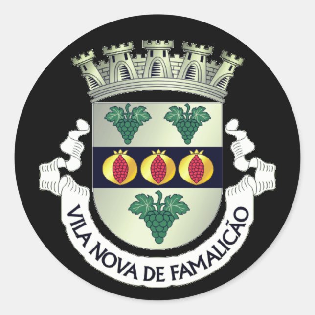 Coat of Arms of Vila Nova de Famalicão, PORTUGAL Classic Round Sticker (Front)