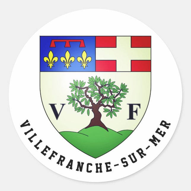 Coat of Arms of Villefranche-sur-Mer, France Class Classic Round Sticker (Front)