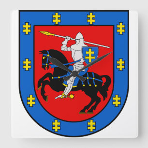 Coat of Arms of Vilnius County Square Wall Clock