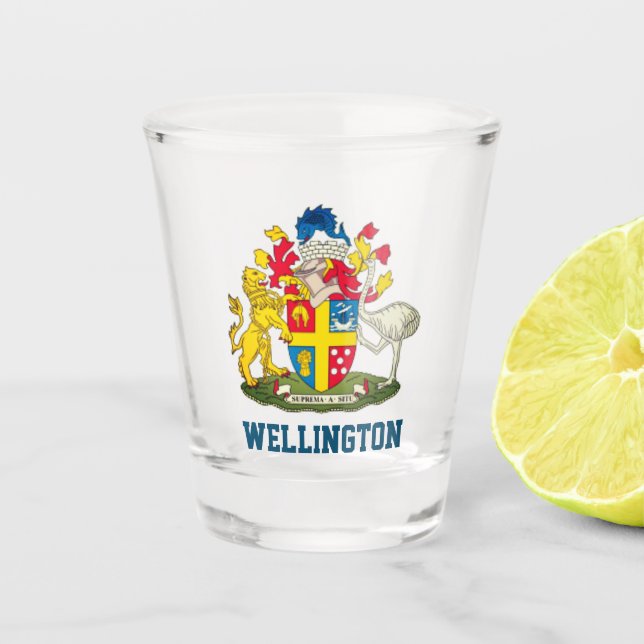Coat of Arms of Wellington, New Zealand Shot Glass (Front)