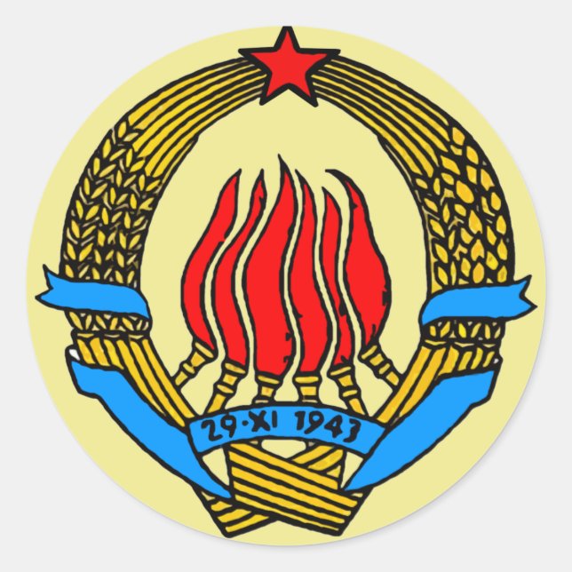 COAT-OF-ARMS OF YUGOSLAVIA CLASSIC ROUND STICKER (Front)