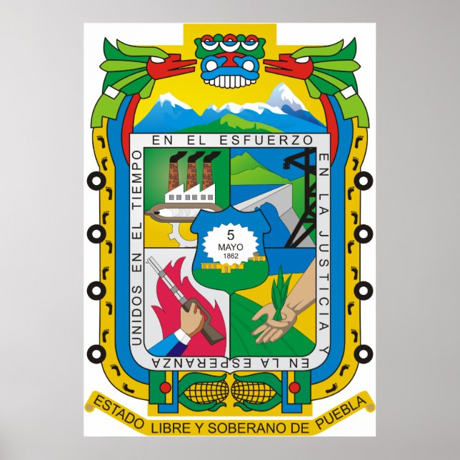 Coat of arms Puebla Official Mexican Heraldry Logo Poster (Front)