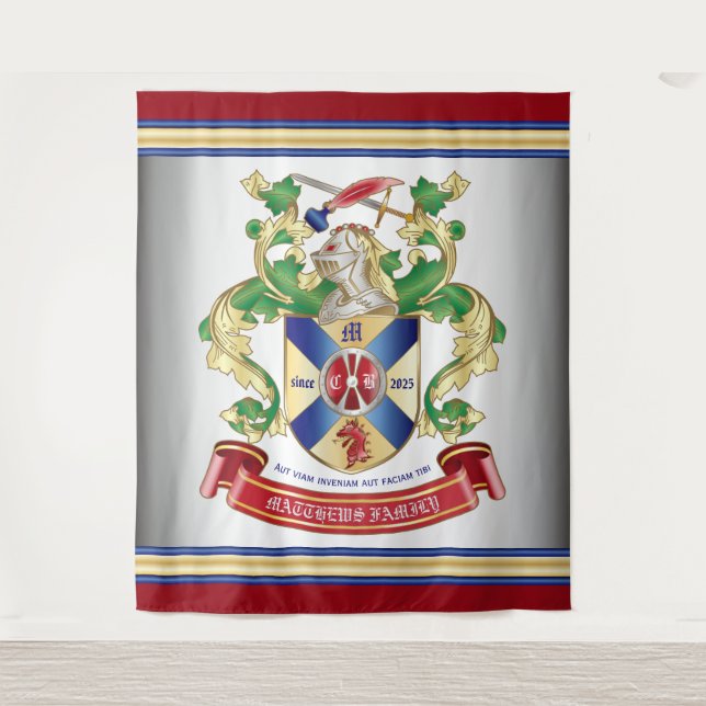 Coat of Arms Silver Knight Shield Dragon Monogram Tapestry (Front)