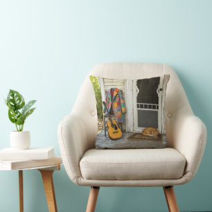 Coat of Many Colours with Guitar and Cat Cushion