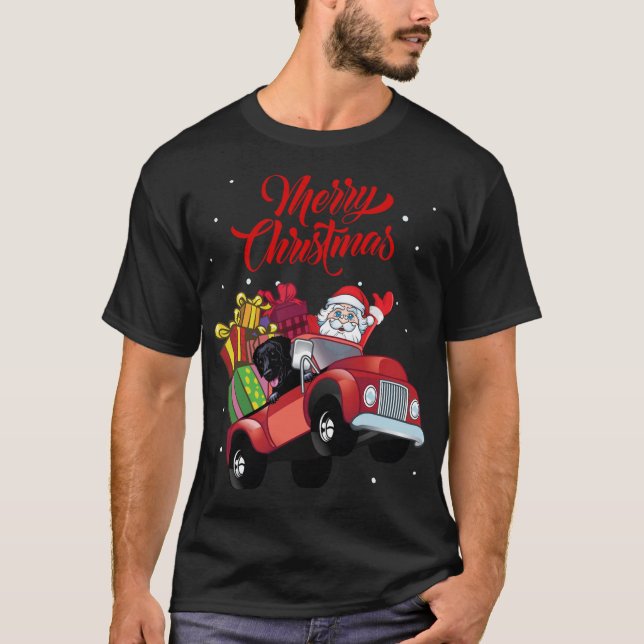 Coated Retriever With Santa Claus In Red Truck T-Shirt (Front)