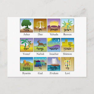 Coats of the Twelve Tribes of Israel - Torah Postcard