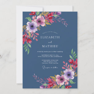 Cobalt Amethyst Leaf Wedding Invitation