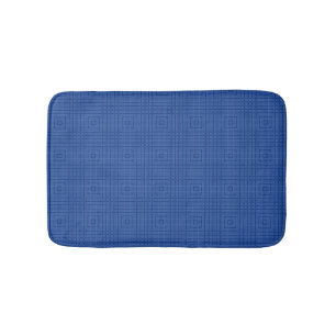 Cobalt and Azure Blue Maze Striped Pattern Bath Mat