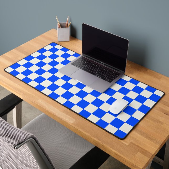 Cobalt and cream checkerboard pattern desk mat (Office 2)