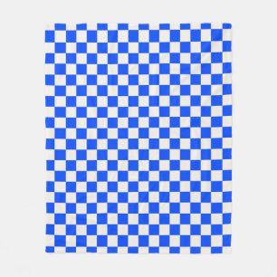 Cobalt and cream checkerboard pattern fleece blanket