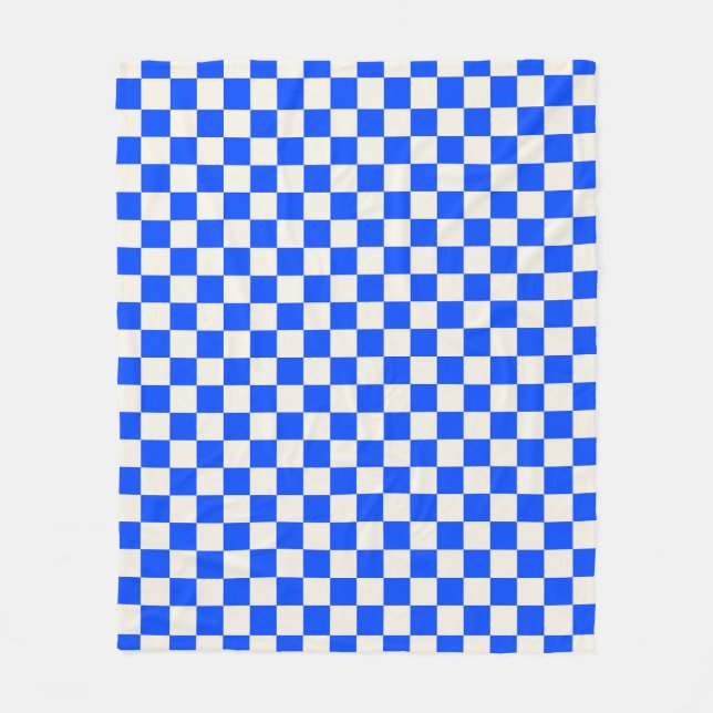 Cobalt and cream checkerboard pattern fleece blanket (Front)