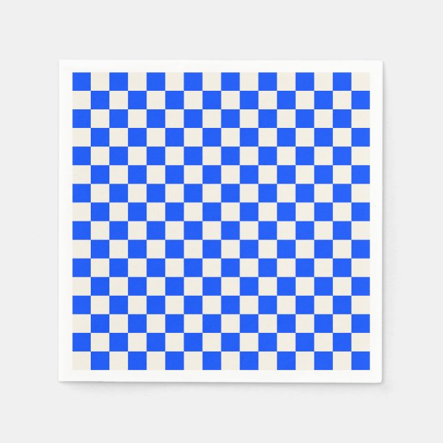 Cobalt and cream checkerboard pattern napkin (Front)