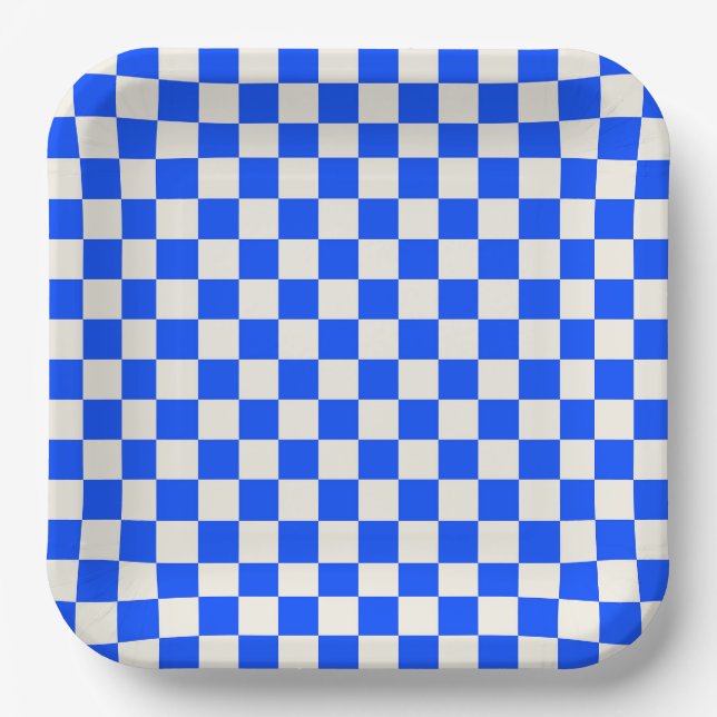 Cobalt and cream checkerboard pattern paper plate (Front)