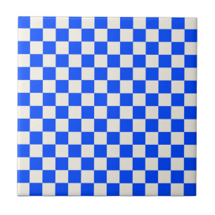 Cobalt and cream chequerboard pattern tile