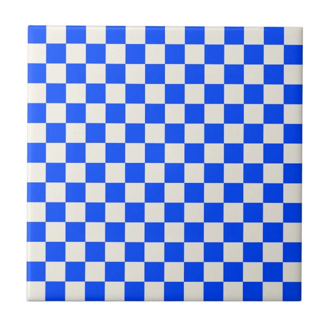 Cobalt and cream chequerboard pattern tile (Front)