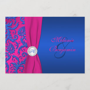 Cobalt and Fuchsia Damask Wedding Invitation
