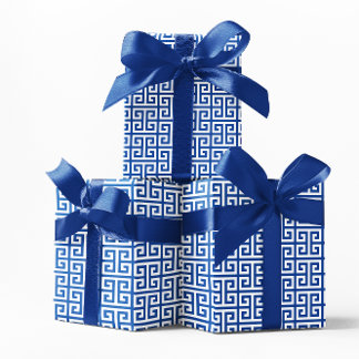 Cobalt and White Greek Key Pattern Wrapping Paper