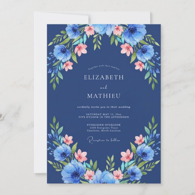 Cobalt Anemone Wedding Invitation (Front)
