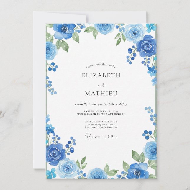 Cobalt Azure Painted Wedding Invitation (Front)