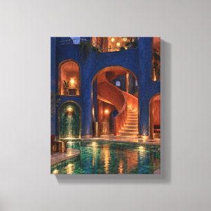 Cobalt Bathhouse with Persimmon Stair Neo Deco Canvas Print