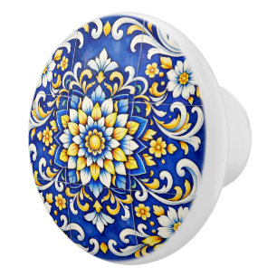 Cobalt Bloom Azulejo Ceramic Pull
