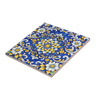 Cobalt Bloom Medallion Tile