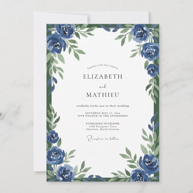 Cobalt Bloom Watercolor Wedding Invitation (Front)