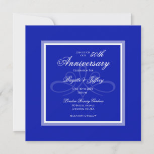 Cobalt blue 50th wedding anniversary invitation