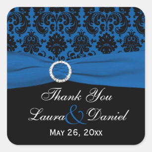 Cobalt Blue and Black Damask 1.5" Square Sticker