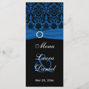 Cobalt Blue and Black Damask Menu Card