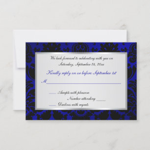 Cobalt Blue and Black Damask Reply Card
