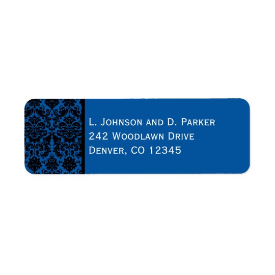 Cobalt Blue and Black Damask Return Address Label